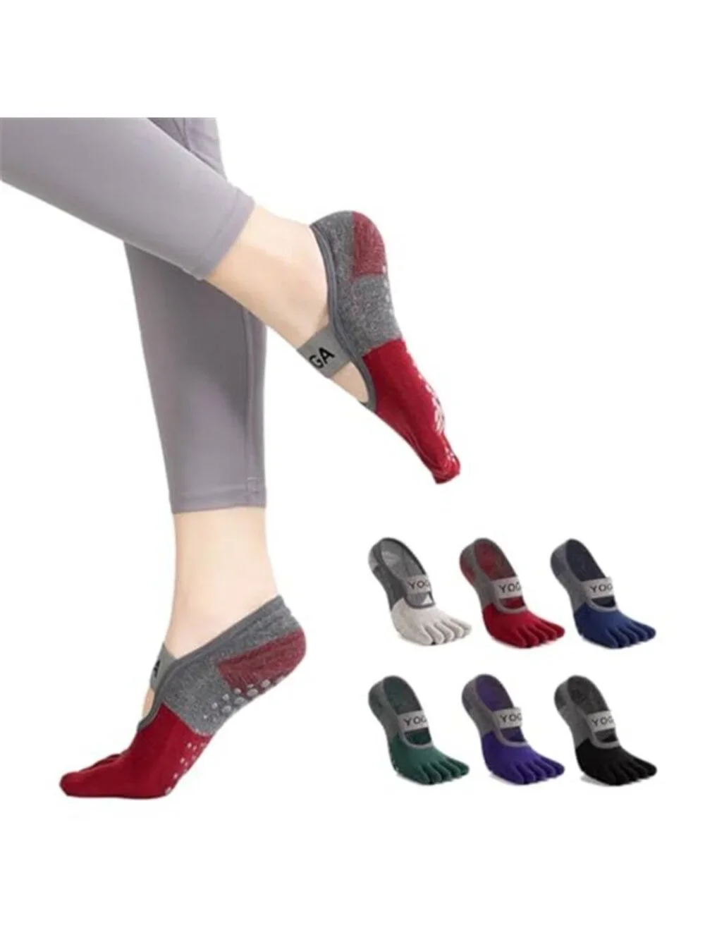 6 Pairs Women's Yoga Socks with Grips Non-Slip Full Toes Socks